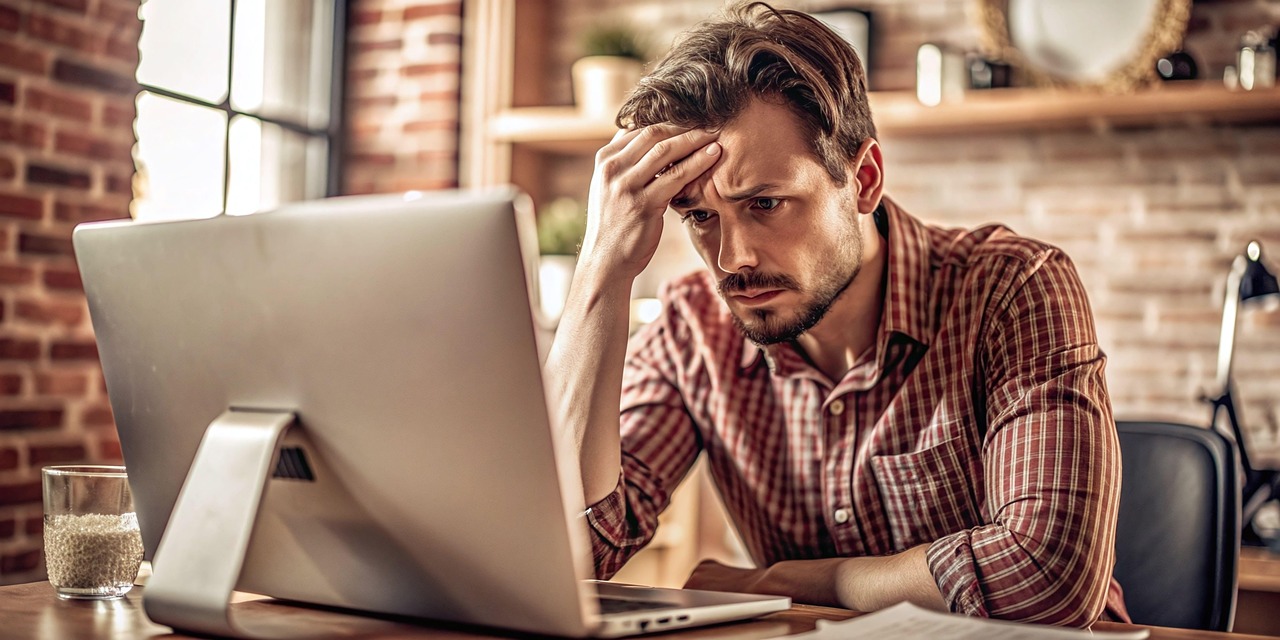 Frustrated man with laptop
